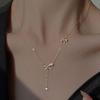 Elegant Japanese & Korean Bow Pendant Necklace: Light Luxury with Tassel for Women