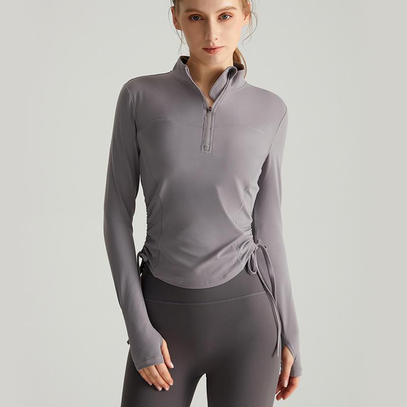 

Женская приталенная быстросохнущая куртка для йоги - с длинным рукавом, воротником-стойкой и молнией Large