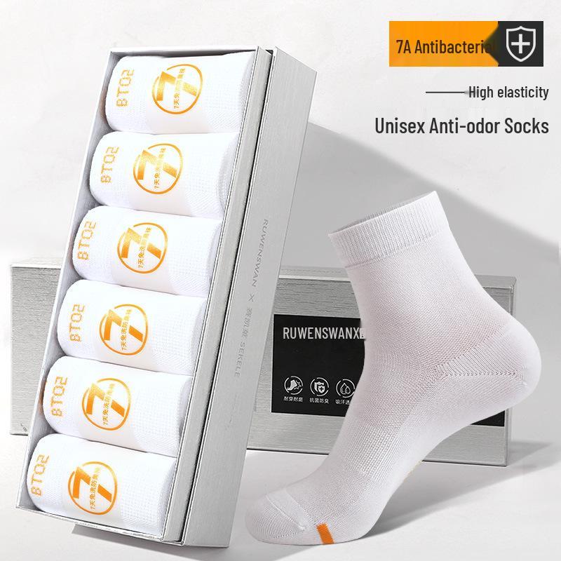 7A Unisex Mid-Calf Antibacterial Cotton Sports Socks - Odor-Resistant, Bacteriostatic, Deodorant, All-Season, Combed Cotton, Lightweight. Mid-Calf 35-45