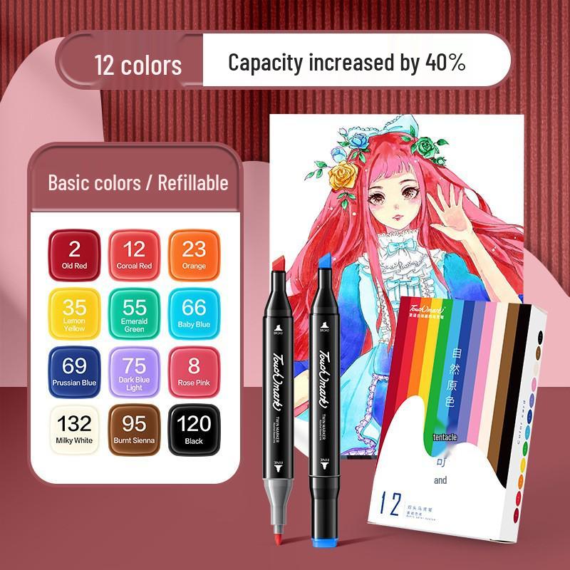 Dual-Tip Art Marker Set - 120 Colors, Hard Tip, Oil-Based for Students