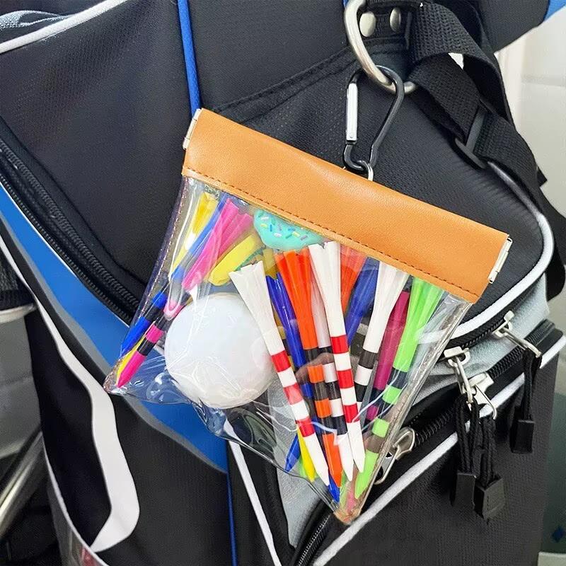 Transparent Wide-Mouth Squeeze Top Golf Tee Storage Bag - Hanging Pouch for Tees & Valuables, Portable Organizer