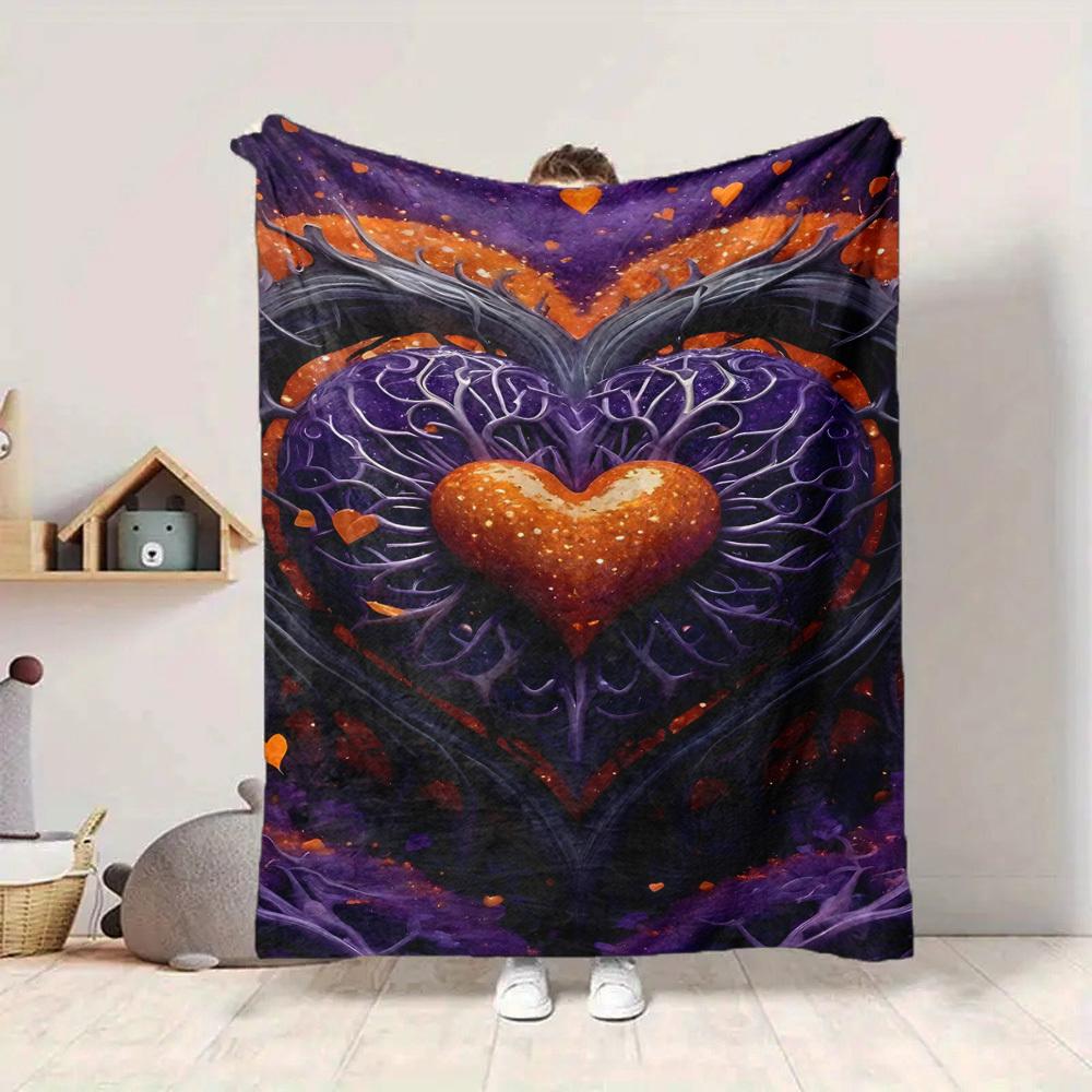 1pc Heart Tree Print Blanket   Lightweight Flannel Throw Blanket For Sofa, Bed, Living Room, Office, Outdoor Travel, Camping
