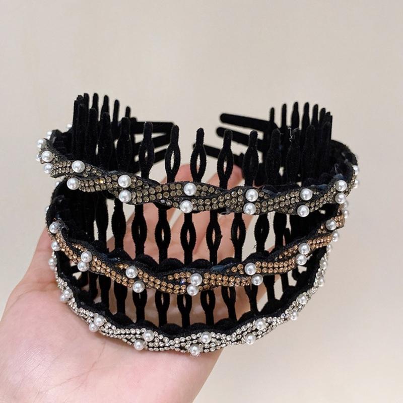 Sparkling Flocking Hairbands With Anti Slip Toothcomb, High Cranium Headdress For Women Hair Decoration 3 Piece Set
