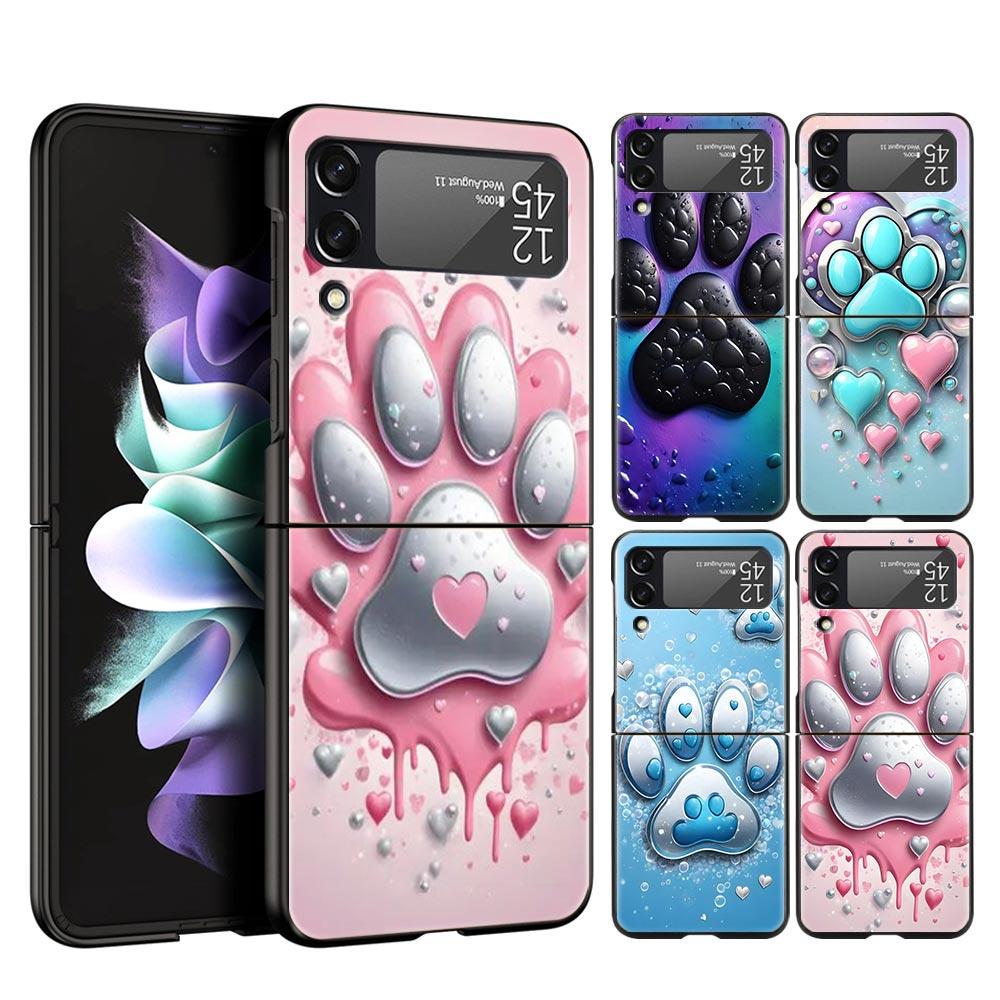 Og Paw Print Aesthetics Hard PC Phone Case For Samsung Galaxy Z Flip 7 6 5 4 Black Cover For Galaxy Z Flip 3 Foldable Fundas Bag
