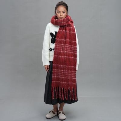 Karomuster mit Wollfransenschal, hochwertiger Winter-Mohair-Warmschal, Herren- und Damenschals
