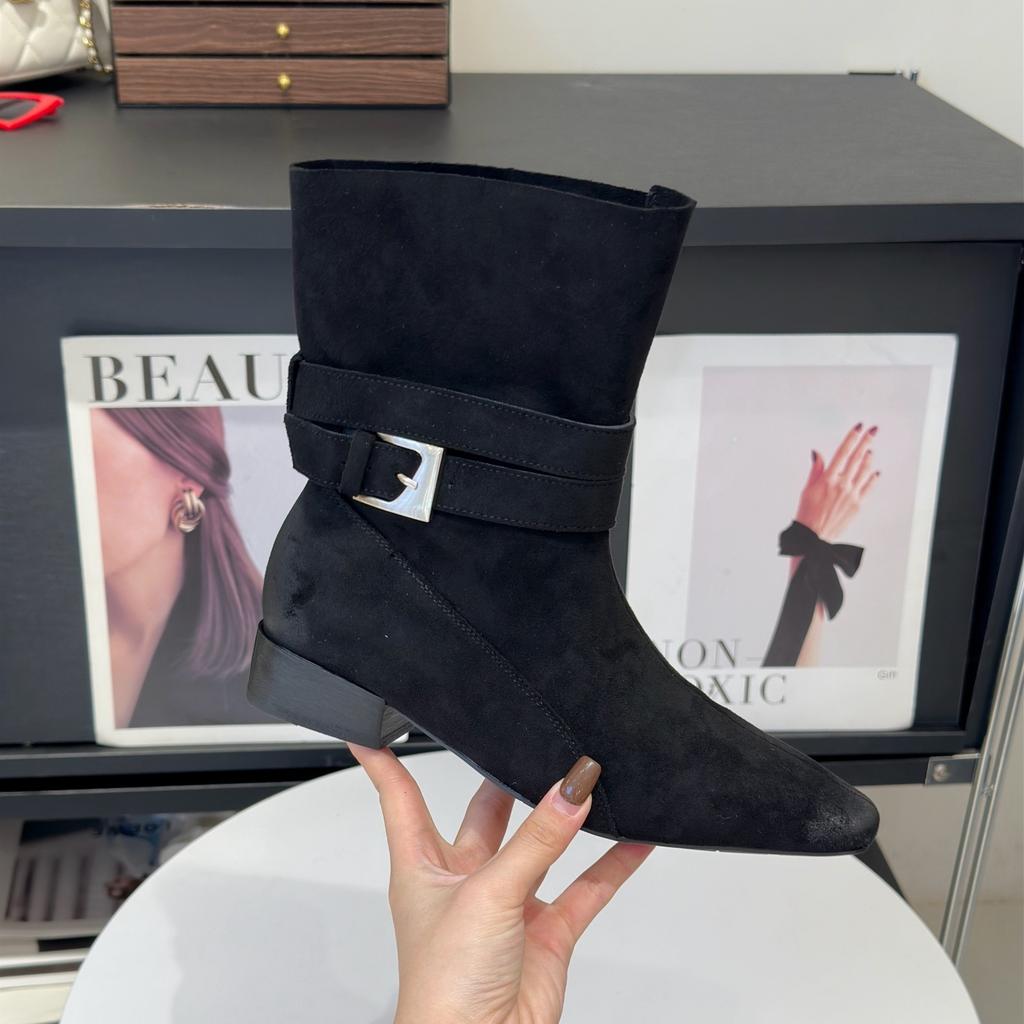 Square head thick heel western boots women's autumn and winter new retro dirty boots medium boots