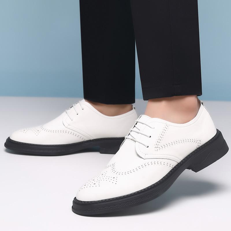 2024 Men Formal Shoes White Leather Business Casual Shoes Fashion Man Shoe Dress Office Wedding Brogue Shoes Social Shoe Male