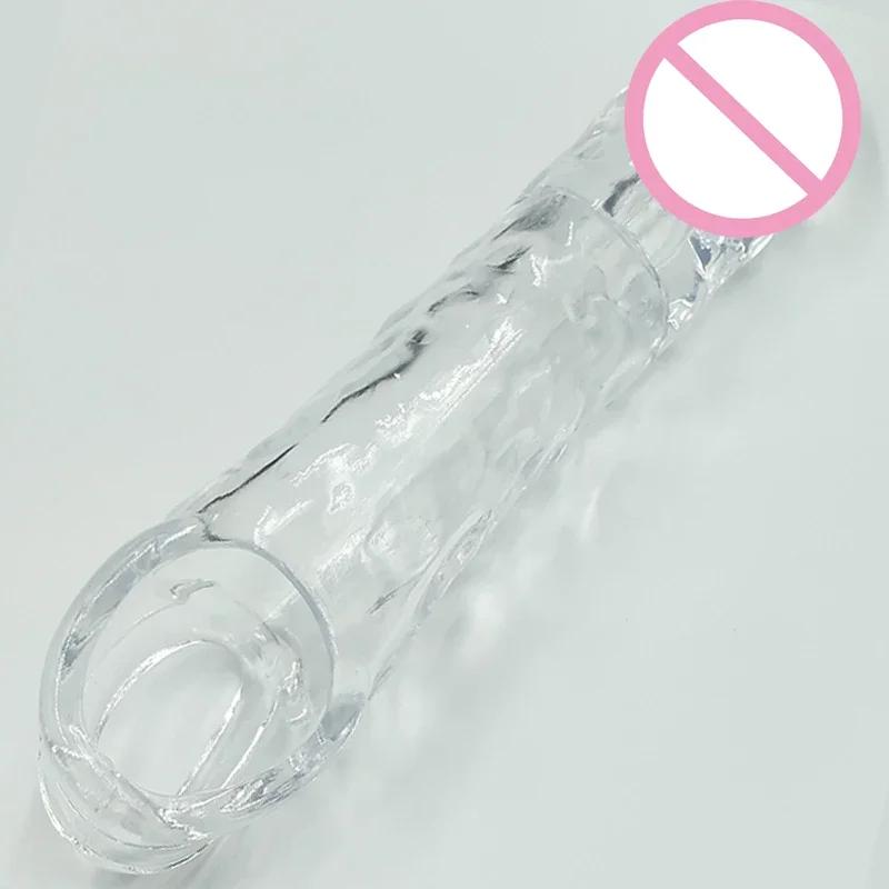 Penis Sleeve Reusable Condoms Delay Ejaculation Penis Extend 7CM Cock Rings Crystal Dick Sleeve Sex Toys For Men Intimate Goods