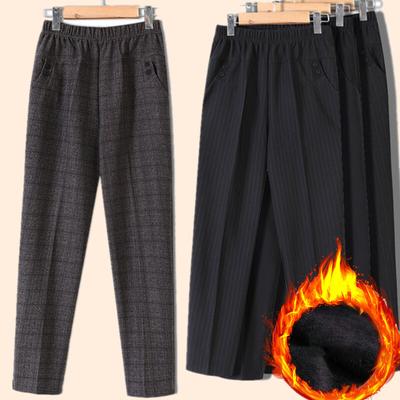 Autumn Winter Fleece Large Size Middl Aged Women Elastic Waist Casual Straight Pants Female Trousers Plus Size
