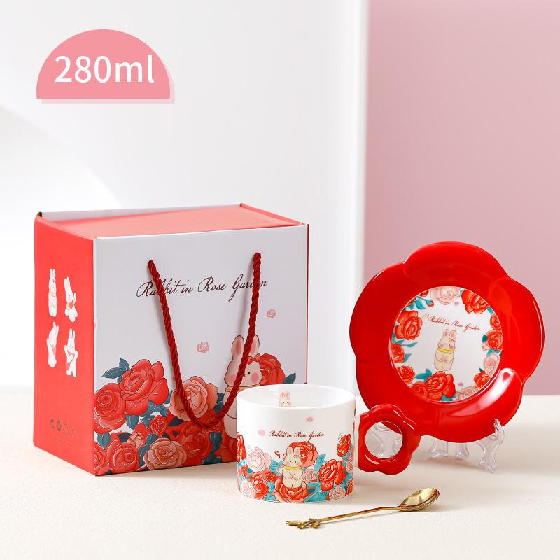 High value ceramic cup Internet celebrity same cartoon tulip home office girls coffee water cup souvenir cup