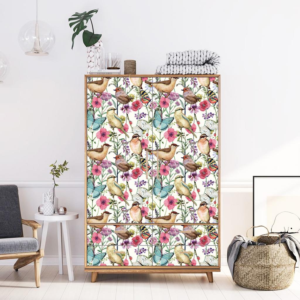 1 Stück Bunte Vögel & Schmetterlinge Abziehen und Aufkleben Tapete Vintage Floral Abnehmbar Selbstklebend Bedrucktes Papier für Heimdekoration