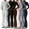 Women Zip Up Long Sleeve Suit Casual High Waist Flared Bell Bottom Elegant Solid Color
