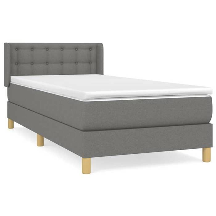 3130570 vidaXL Lit à sommier tapissier avec matelas Gris foncé 100x200cm Tissu