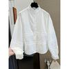 Sweet lotus leaf collar lace hollow lace long-sleeved shirt women's loose Japanese and Korean silhouette commuter versatile top