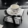 French Retro Black & White Coffee Cup Set - Summer Lily Luxury Gift Box, Premium Ceramic for Home, Cafe & Souvenir