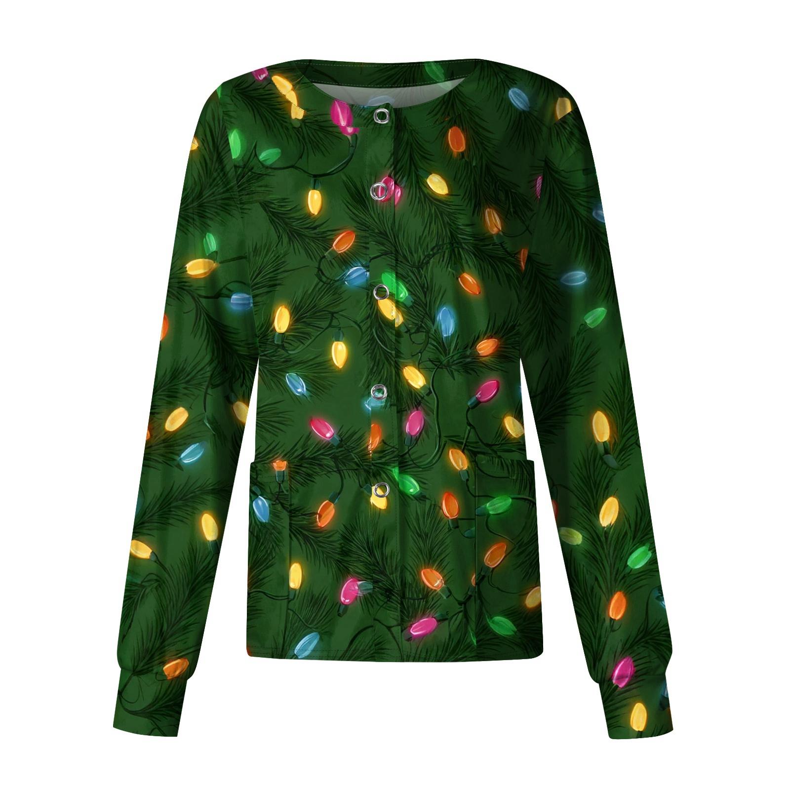 

Женский повседневный однобортный однобортный защитная одежда с рождественским принтом и длинными рукавами, кардиган, топ L