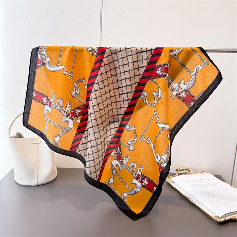 Polka Dot Style Herringbone Pattern Cotton And Linen Small Square Scarf Silk Scarf Imitation Velvet Headscarf Shawl Sun Protection Scarf Women'S Scarf