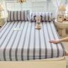 3pcs Grey Striped Cotton Fitted Sheet, Set Adult Kid Teen Bedroom Thickened Bedding with 2 Pillowcases, Geometric Line Bed Cover