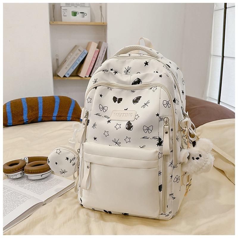The new Japanese ins high-value, fresh, sweet and cute butterfly graffiti backpack, lightweight backpack for junior high school students