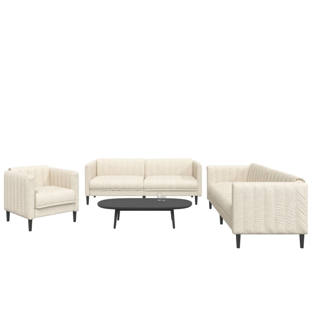 3 Piece Cream Fabric Sofa Set