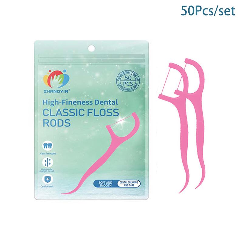 

50/100/200 шт. Ультратонкая зубная нить со вкусом клубники Домашний набор Портативные и одноразовые Палочки с зубной нитью для ухода Глубокая очистка для ухода за полостью рта 50Pcs
