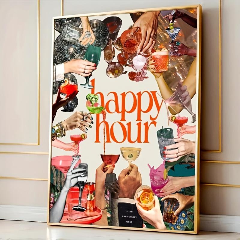 Happy Hour Quotes Wall Arts, Colorful Cocktail Posters, Disco Ball Prints Fashion Cheers Wall Art Decor, NO Frame