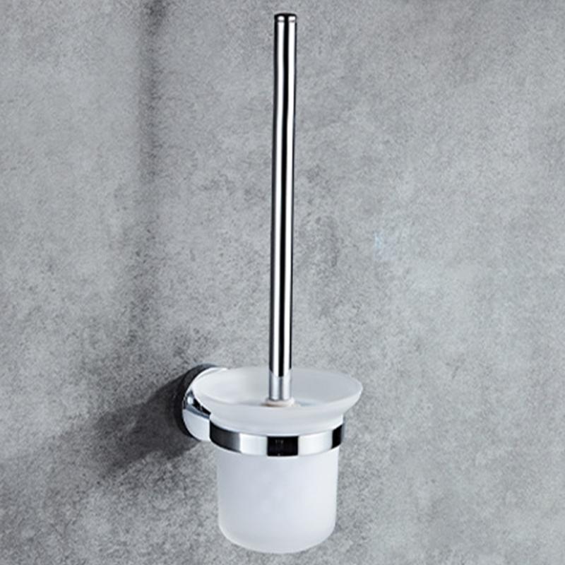 Hygienic Hanging Toilet Brush System with Shatterproof Glass Housing Simple Styles Wall Mounted Toilet Cleaning Set