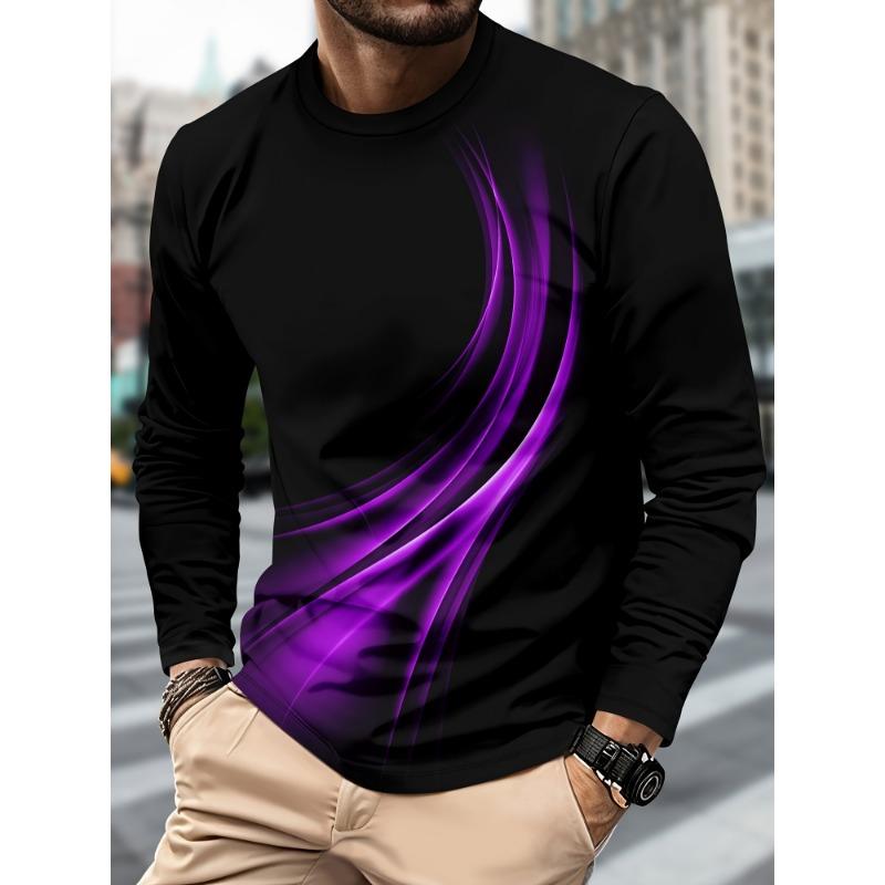 Men's Casual Sports Long Sleeved Shirt with 3D Geometric Pattern Printing