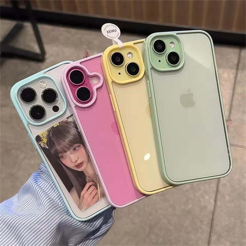 Luxury Candy Color Transparent Phone Case For iPhone17 11 12 13 14 15 16E 17Air Pro Max Plus Clear Acrylic Bumper Back Cases Cover