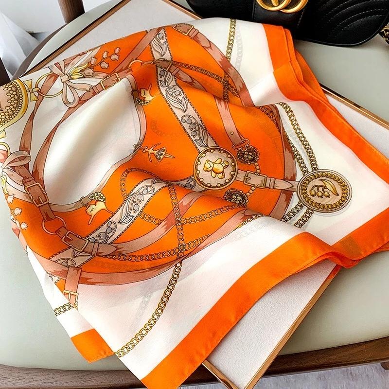 Silk Square Scarf Women Satin Bandana Print Scarves Head Band Fashion Lady Hair Shawl and Wrap Female Neckerchief Hijab