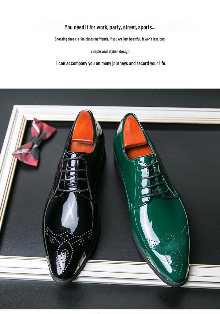 Chaussures Homme Grande Taille Vertes Brogues à Lacets Bout Pointu Basse en Cuir