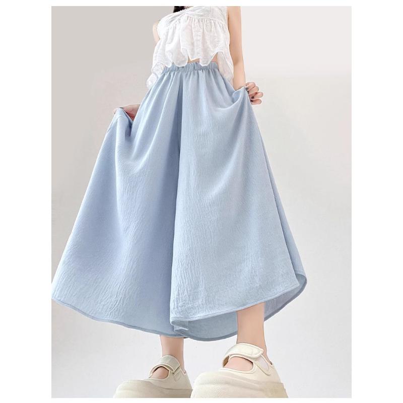 Women Elastic Waist Textured Wide Leg Maxi Skirt
