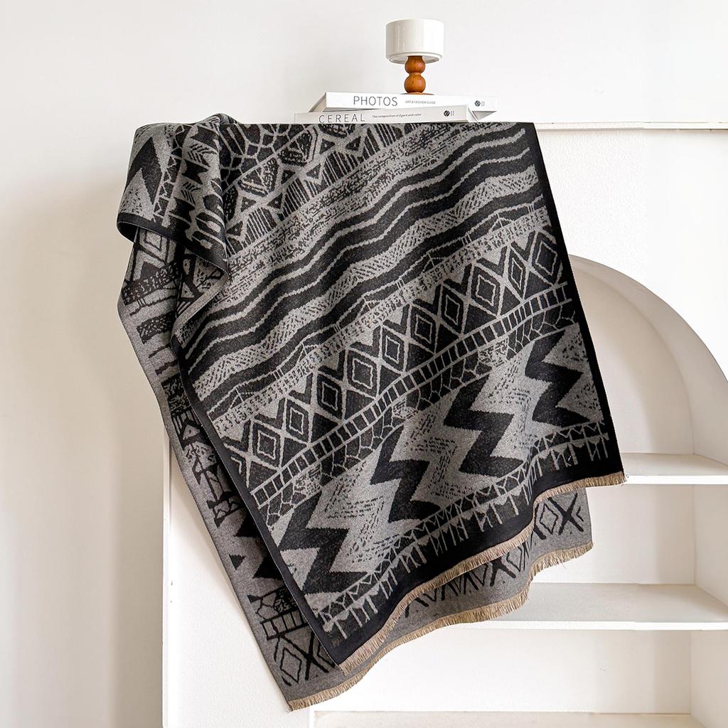 Luxury Leaf Print Imitation Cashmere Pashmina Scarf For Women Warmer Winter Shawl Thick Blanket Style Wraps