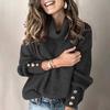 Women Turtleneck Pullover Button Long Sleeve Loose Knitted Sweater Tops