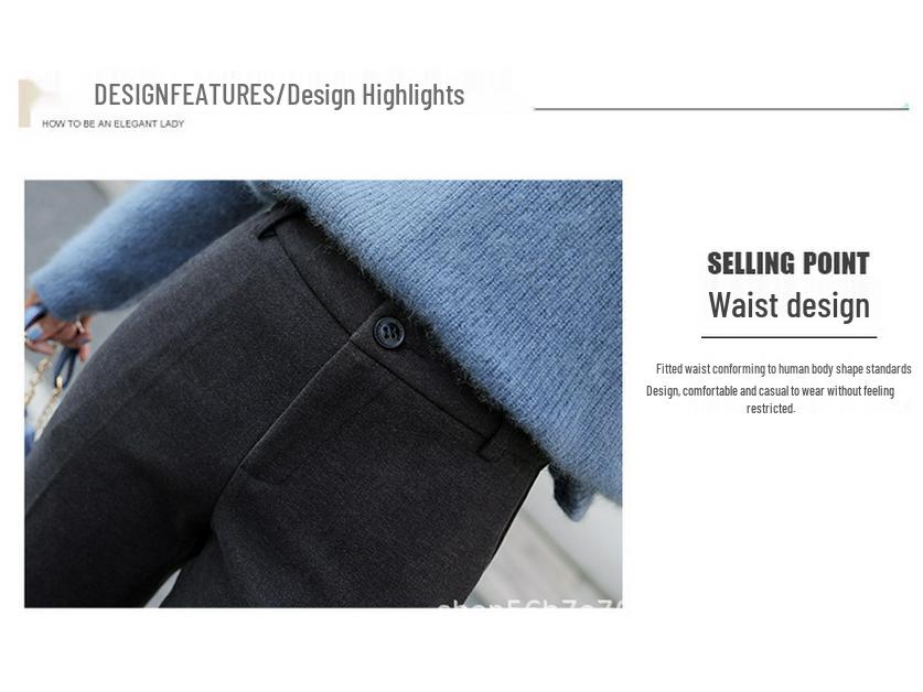 Women's High-Waisted Wool Blend Fleece-Lined Cropped Pants - Autum/Winter Casual Straight Leg