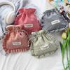 Korean Cute Ruffle Edge Drawstring Bag Retro Plaid Drawstring Bags Large Capacity Travel Organizer Bags Jewelry Dust Bag