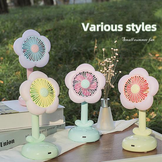Kleiner Tischventilator mit Bürstenmotor Starker Luftstrom Geräuscharm USB Wiederaufladbar Blumenförmiger Luftkühlventilator