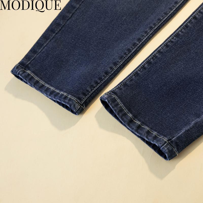 MODIQUE podzimní nadměrná velikost nové dámské základy elastické harém s vysokým pasem dáma ležérní džínové kalhoty po celé délce Dámské dlouhé bavlněné džíny zima