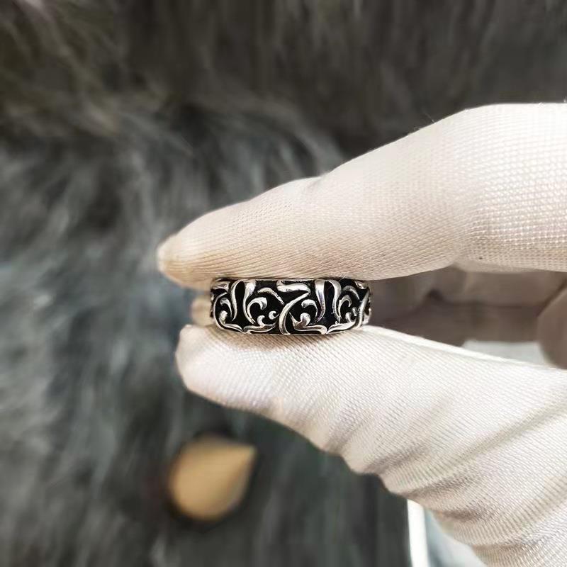 Personalized Sterling Silver Vine Ring for Couples – Trendy Unisex Retro Band