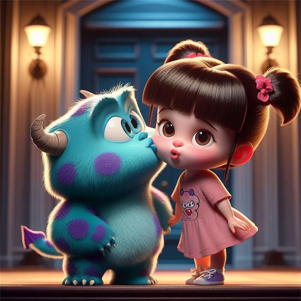 2026 Nowy Disney Potwory i Spółka Urocza Dziewczynka Haft Diamentowy Kreskówka Okrągły Obraz Diamentowy Mozaika Puzzle Dżety Dekoracja Domu