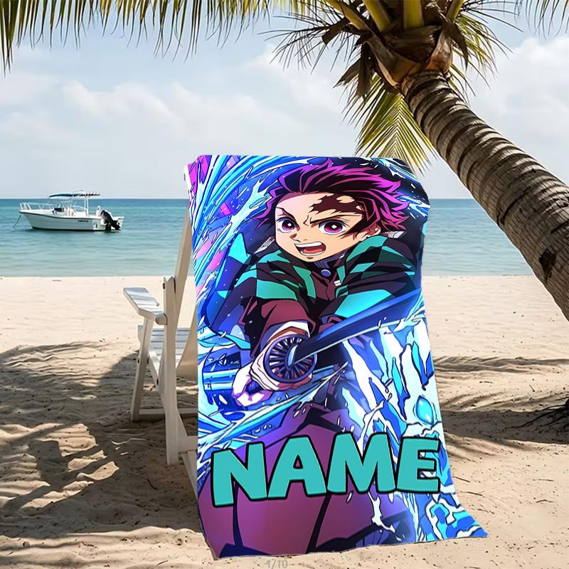 Customizable Personalized Beach Towels Demon Slayer Tanjiro Themed designs.Suitable for the Beach, Yoga, Sports;ideal As Beach Accessories