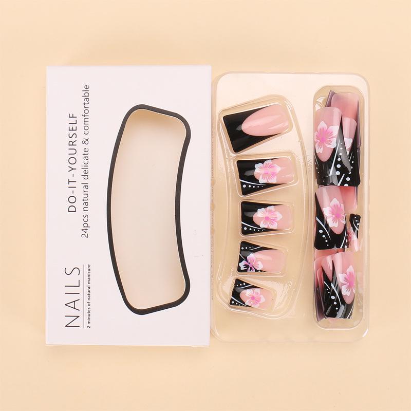 Colorful Floral Block Nail Art: 24-Piece Removable Handmade False Nails