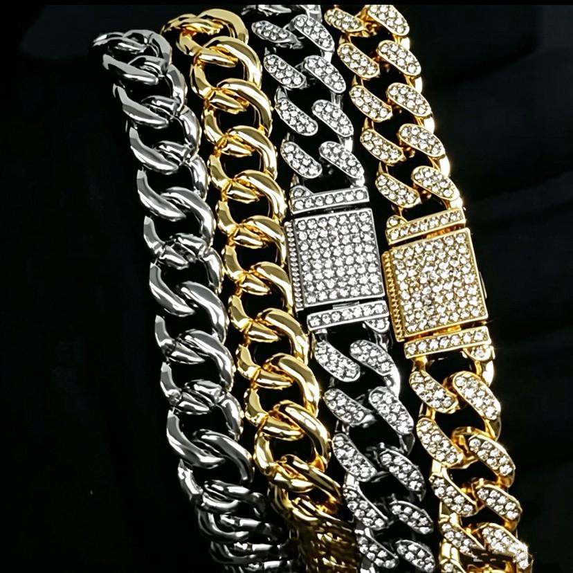 13MM Classic Half-Diamond Flip-Top Full-Diamond Cuban Link European & American Hip Hop Jewelry Unisex Bracelet Necklace