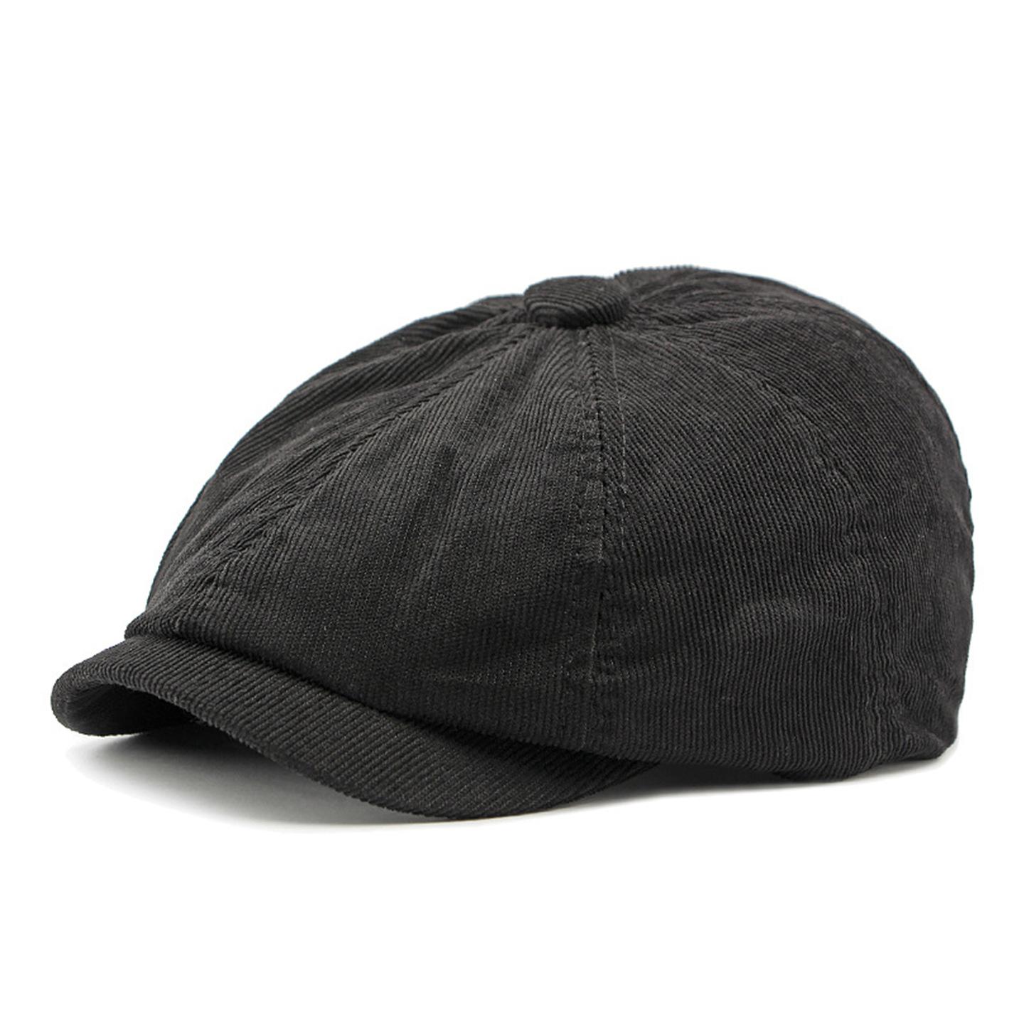 

Retro Winter Corduroy Newsboy Caps Woman Solid Color Flat Cap Men Warm Vintage Berets Outdoors Casual Octagonal Cap Gatsby Hat 56-59CM чорний