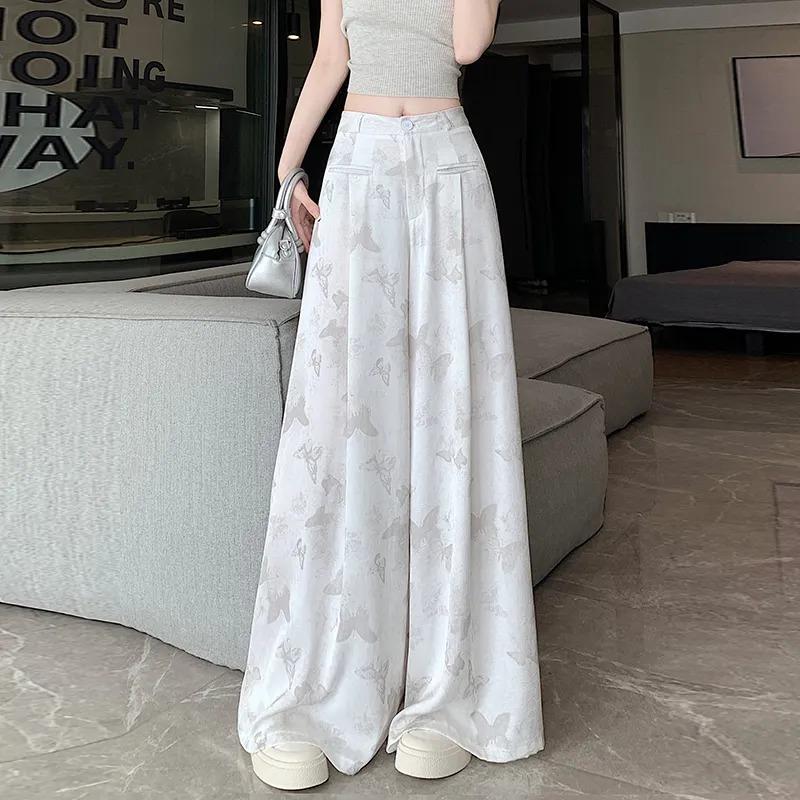 Women's Butterfly Print Wide Leg Pants High Waist Loose Casual Fashion Trousers