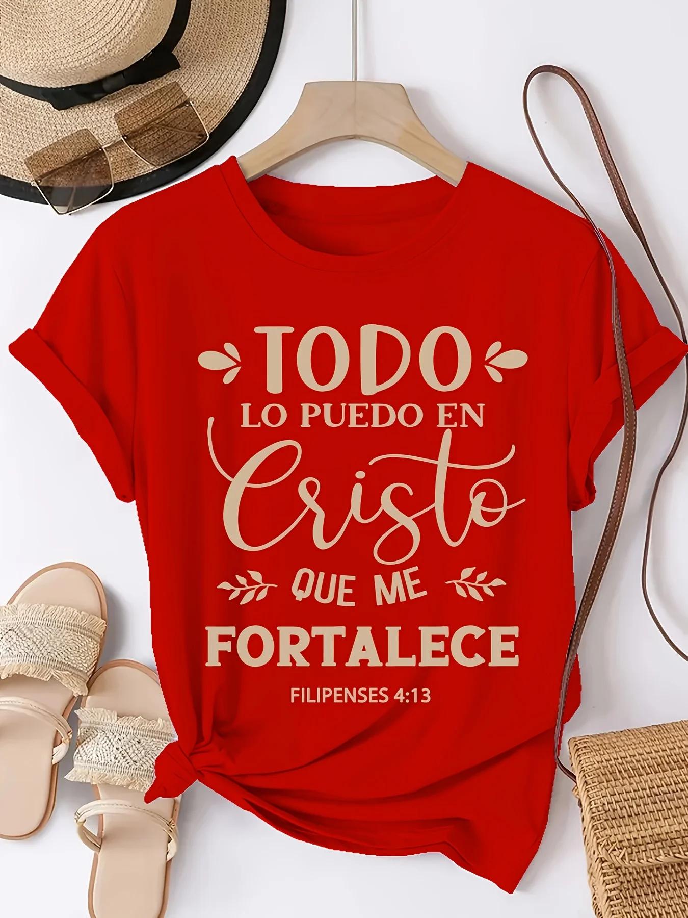 

Ladies Red Spanish EncourageUnisext Printed Womens Short Sleeve Round Neck Fashion Versatile Womens Tshirt 4XL
