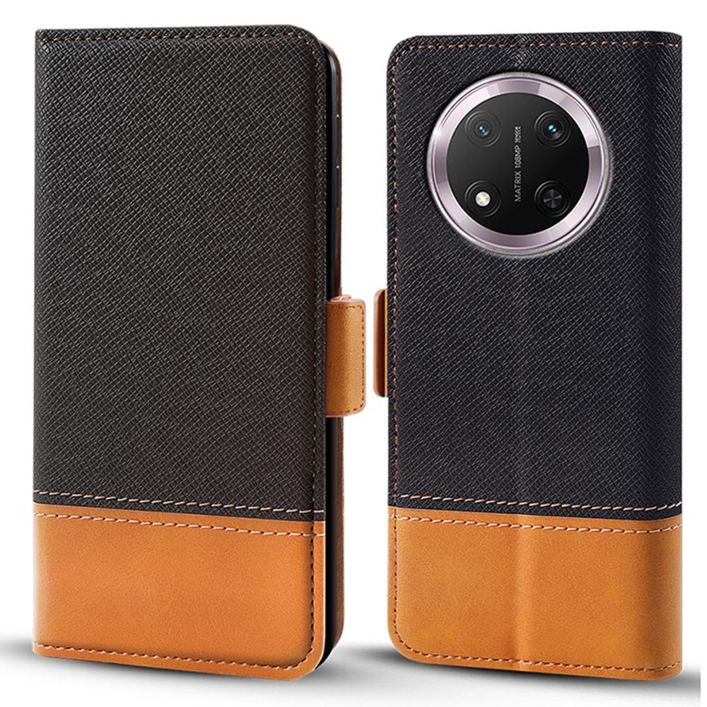 

Phone Case for Honor Magic7 Lite 5G/X9c 5G/X60 Pro 5G Color Splicing PU Leather Wallet Phone Cover Black