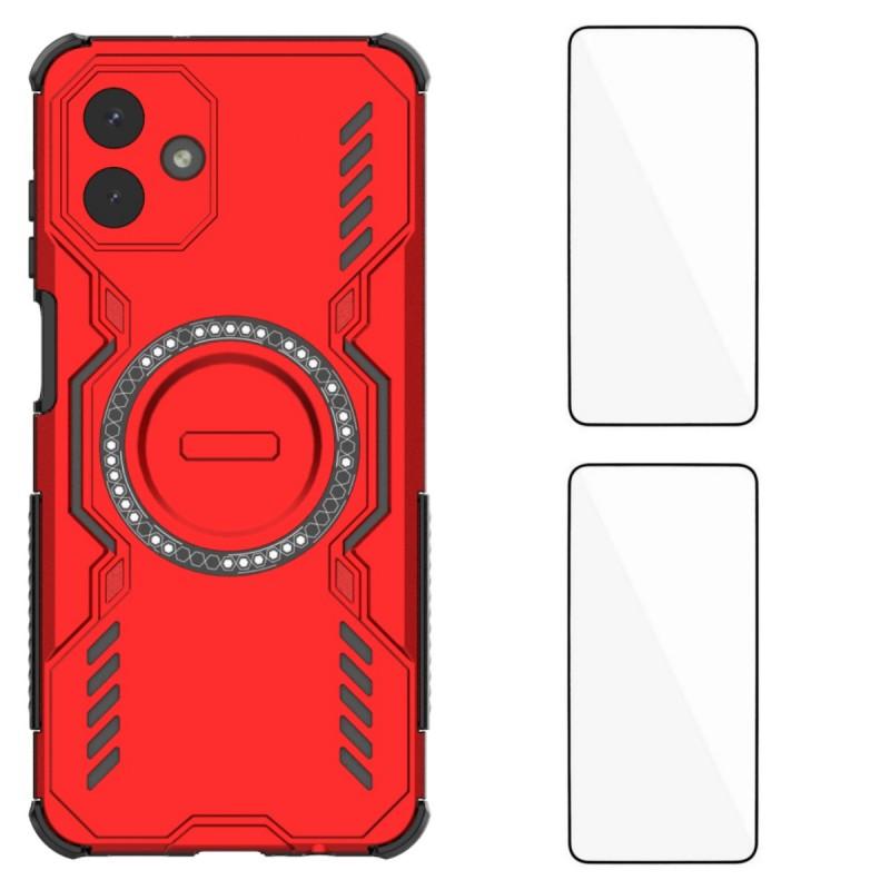 For Samsung Galaxy A07 4G Magnetic Case WANLONFENG DJ Series PC TPU Phone Cover with 2Pcs Tempered Glass Film