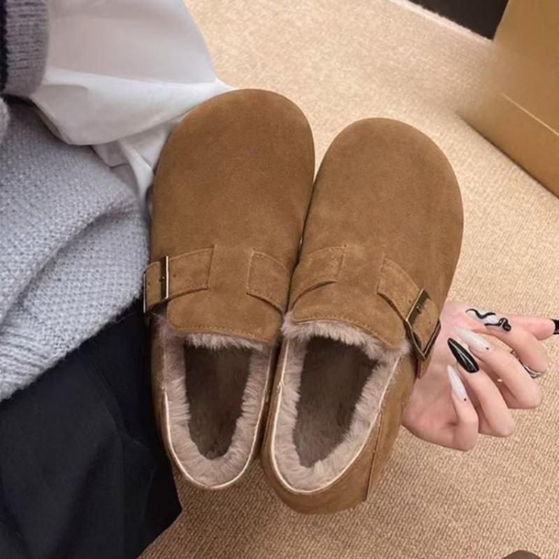 Warm Fleece Full-cover Shoes, Women's Versatile Thick-soled Shoes, Casual One-step Cotton Shoes