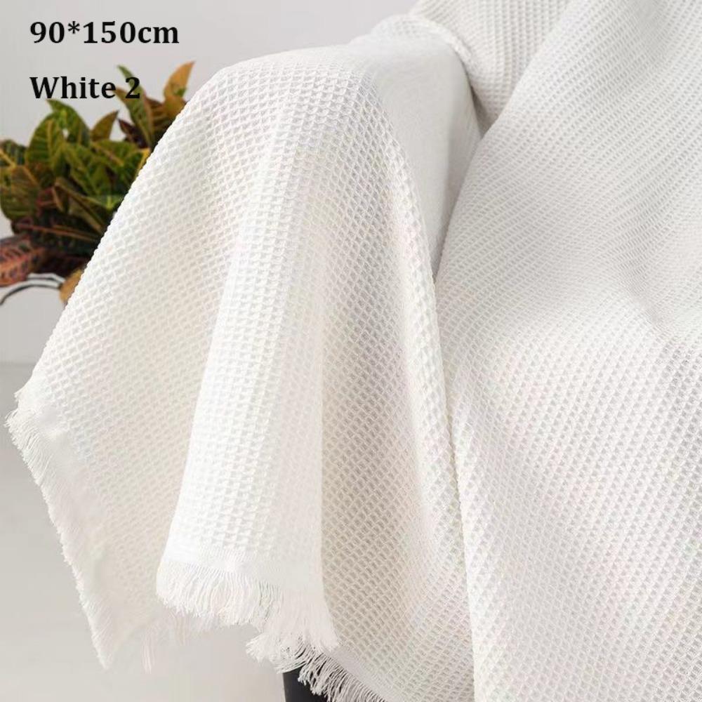 With Tassels Throw Blankets Anti-slip Vintage Cotton Blankets New Knitted White Sofa Towel